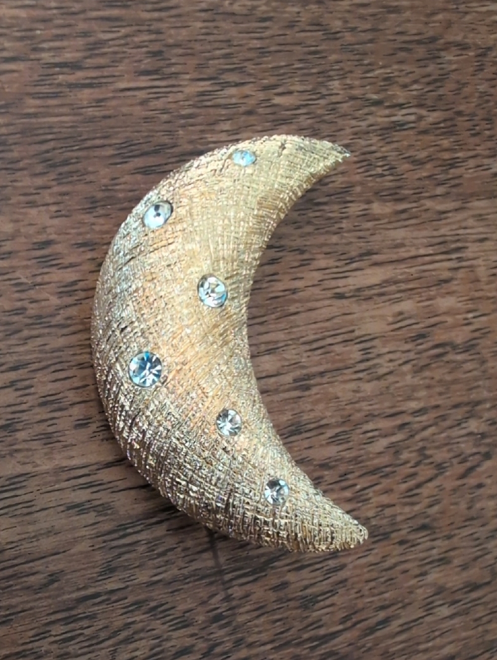 Vintage Christian Dior Gold Crescent Moon Brooch Pin Celestial Designer